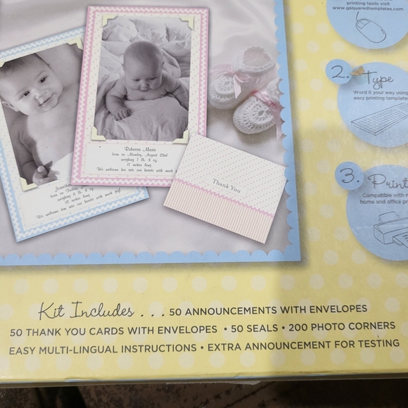 NEW 50 Count Create Your Own Baby Boy Birth Announcements Kit Blue Print - Picture 6 of 6